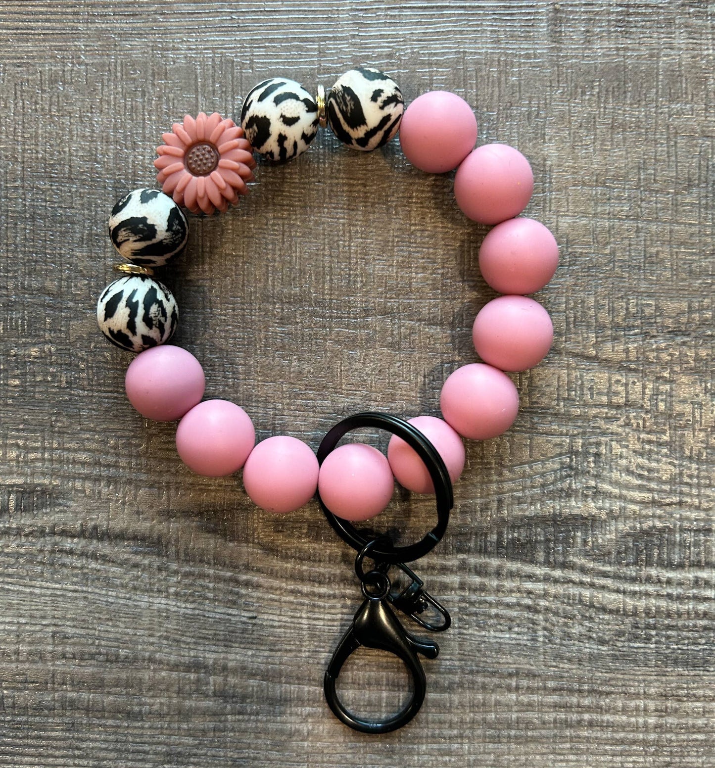 Floral Flower Silicone Bead Wristlet Keychain