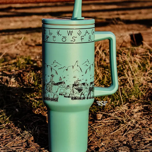 Western Cattle Drive Tumbler, Turquoise