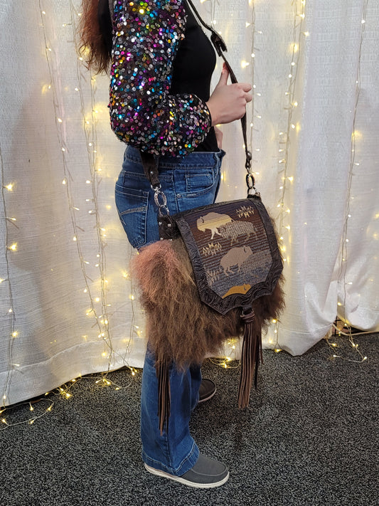 Mid Rise Saddle Bag, Authentic Bison and Wool Inlay