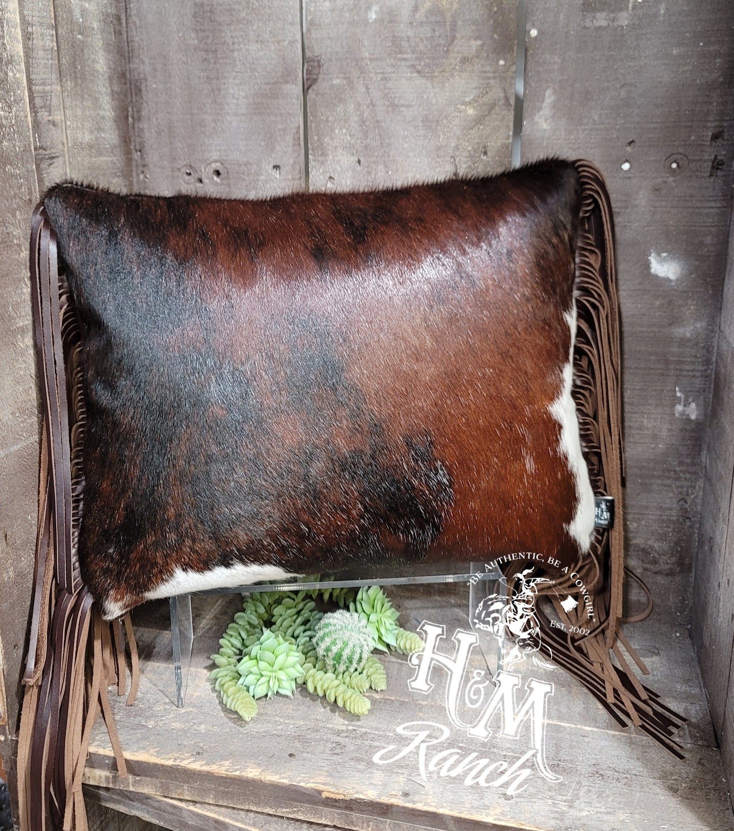 Red Roan Calico Corner Leather Pillow - #2081418