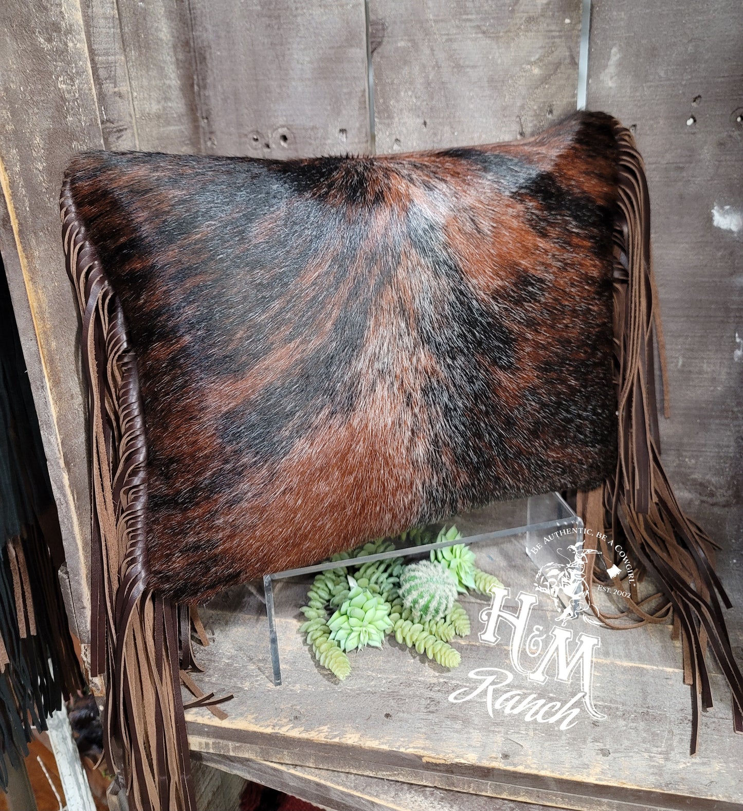 Red Roan Line Back Leather Pillow - #2061418