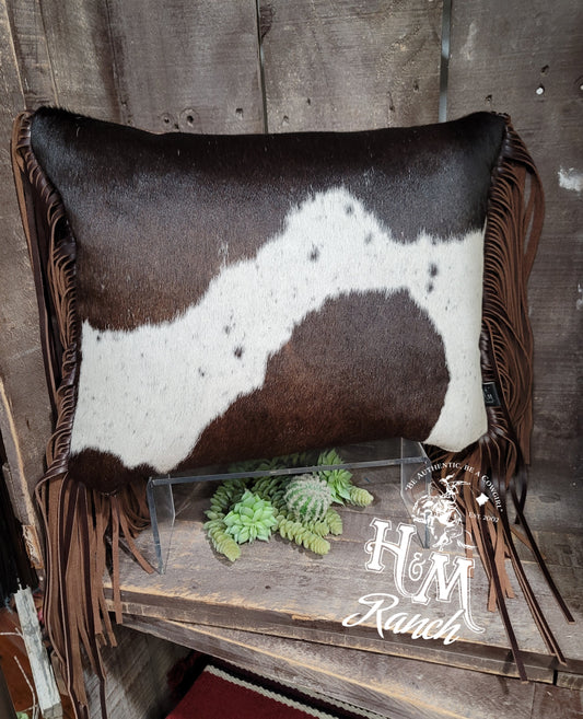 Chocolate and White Leather Pillow - #20101418