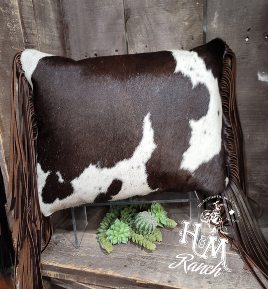 Chocolate and White Leather Pillow - #20111418