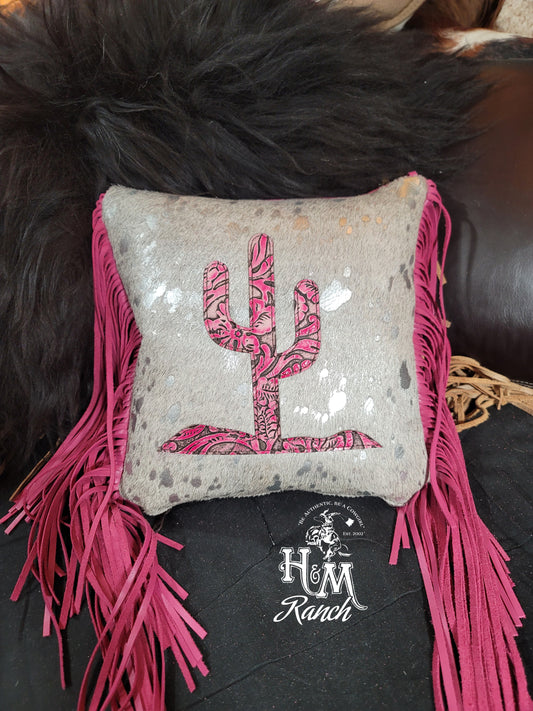 Pink Cactus Pillow, Silver White Metallic, 12x12, #121295