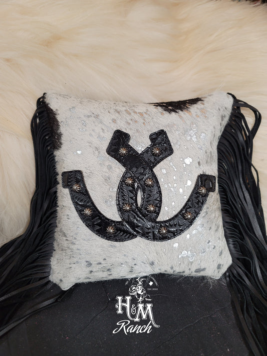 Horseshoe Pillow, Silver White Metallic, 12x12, #121297