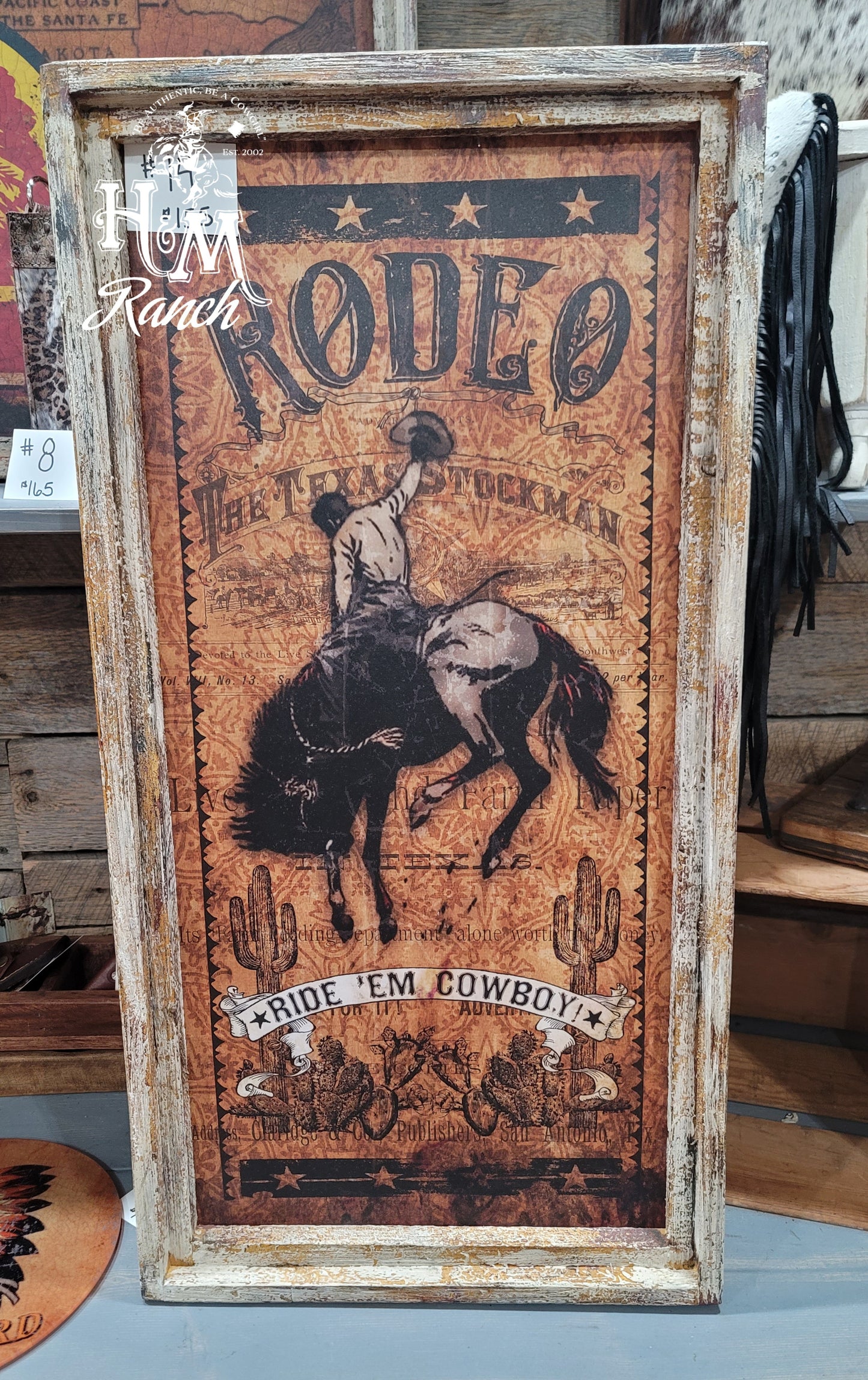 Punch Cowboy Western Art, Rustic Wood frame