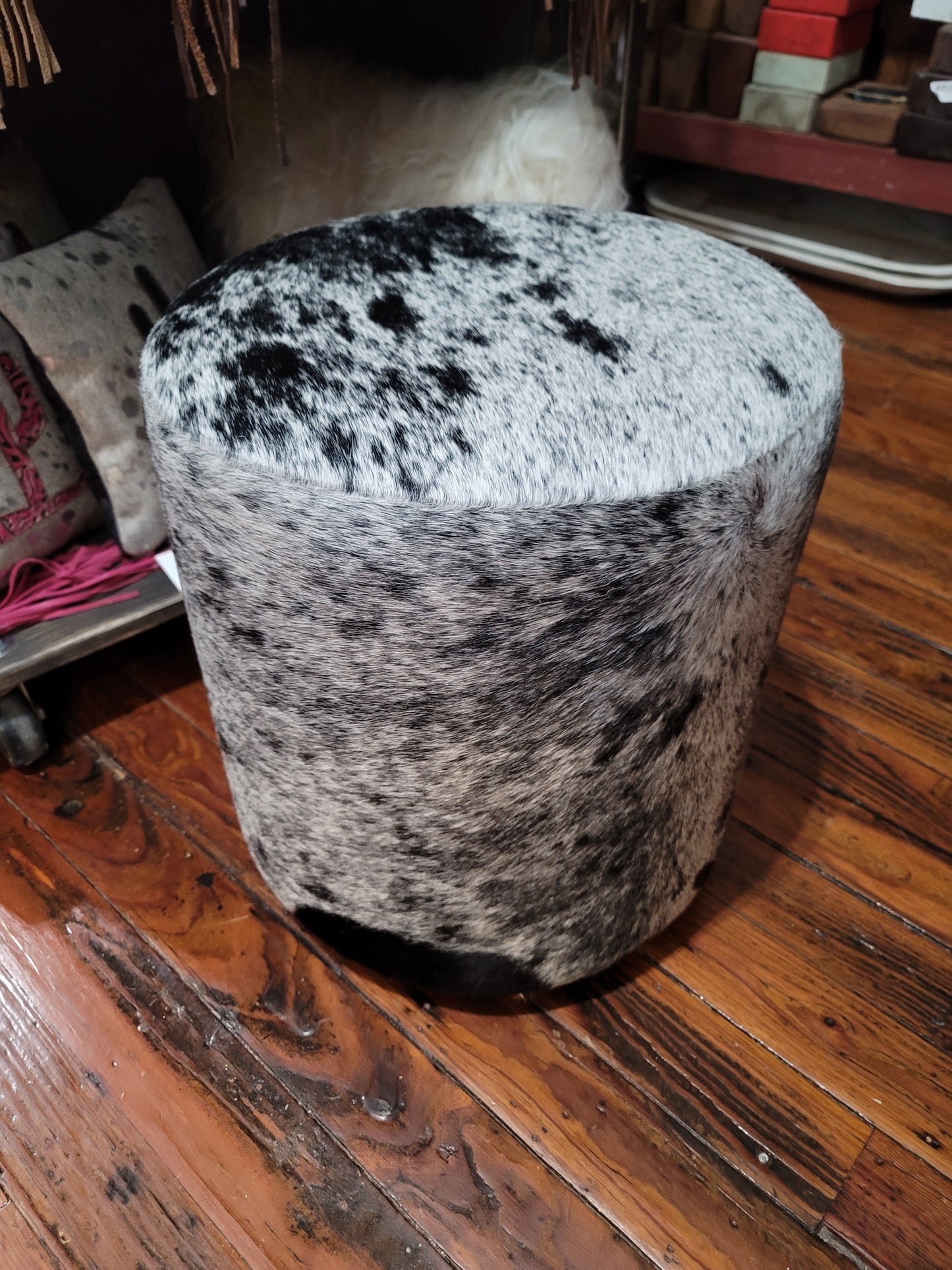 Western Leather Ottoman, Salt and Pepper