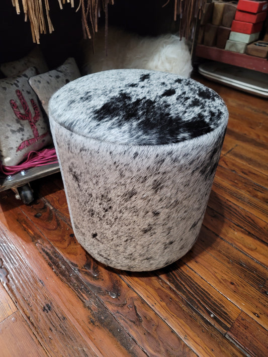 Western Leather Ottoman, Salt and Pepper
