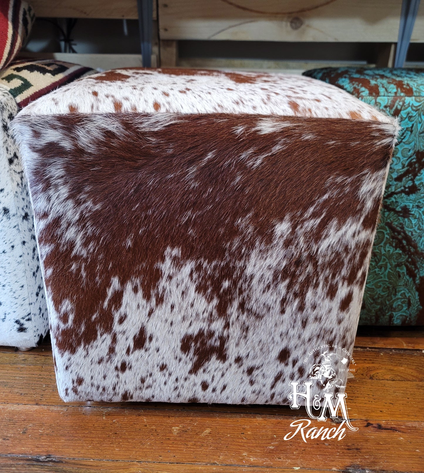 Western Leather Ottoman, Red Speckled #101