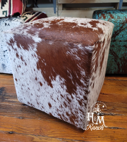 Western Leather Ottoman, Red Speckled #101