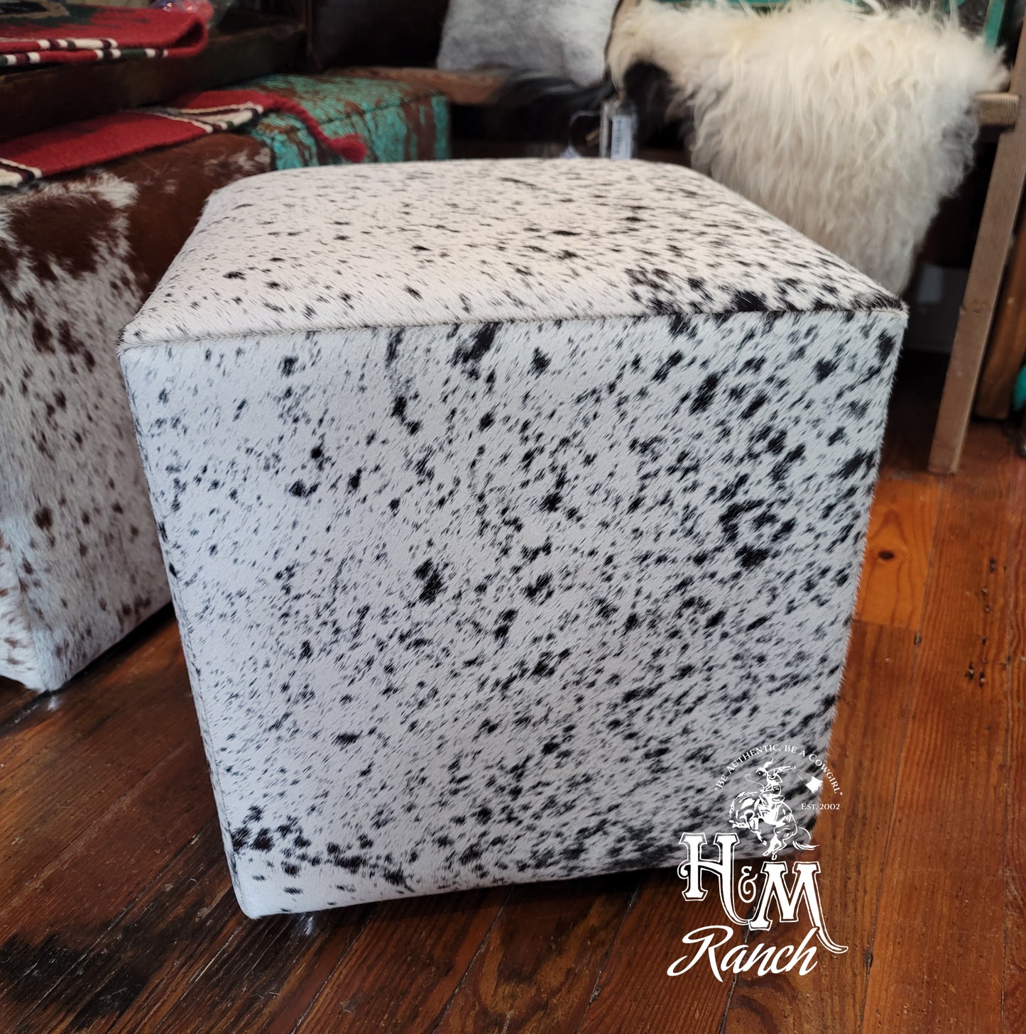 Western Leather Ottoman, Salt and Pepper