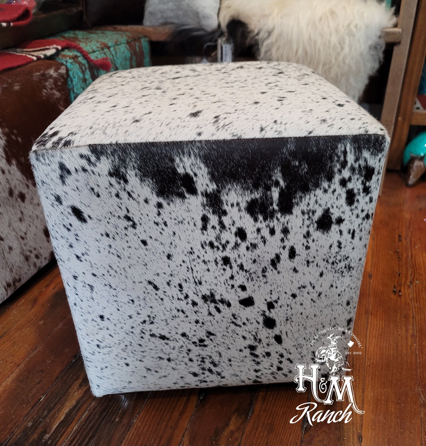 Western Leather Ottoman, Salt and Pepper