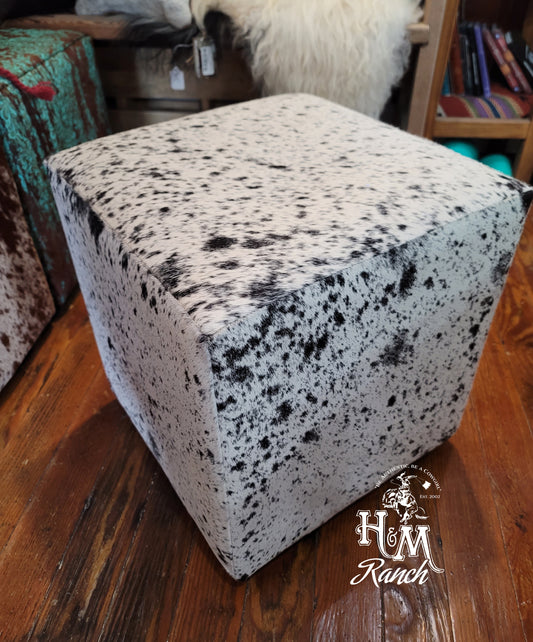 Western Leather Ottoman, Salt and Pepper