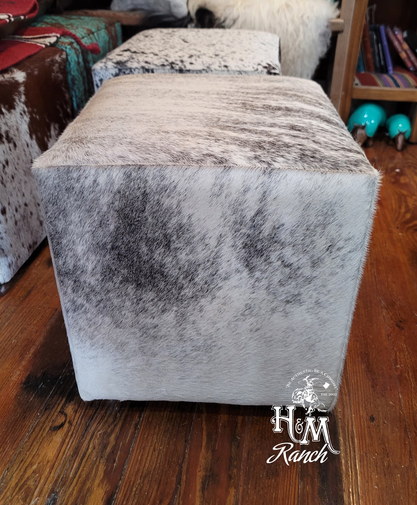 Western Leather Ottoman, Grey Brindle, #501