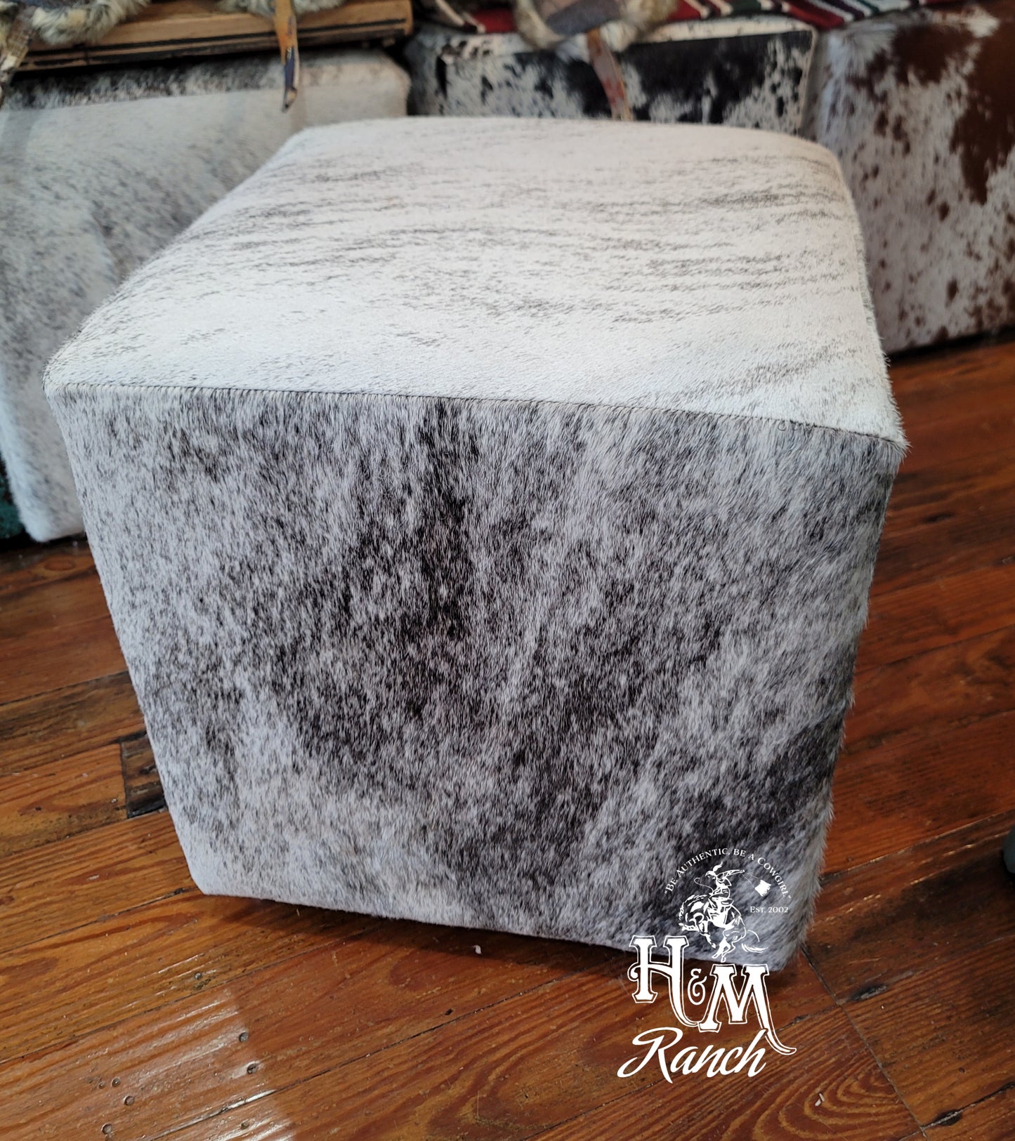 Western Leather Ottoman, Grey Brindle, #502