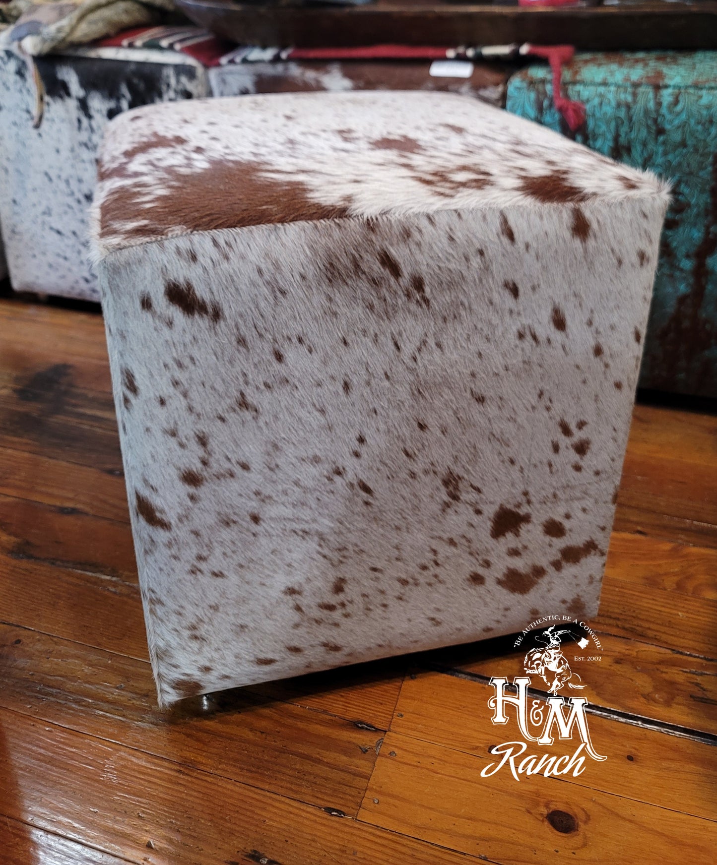 Western Leather Ottoman, Red Speckled #102