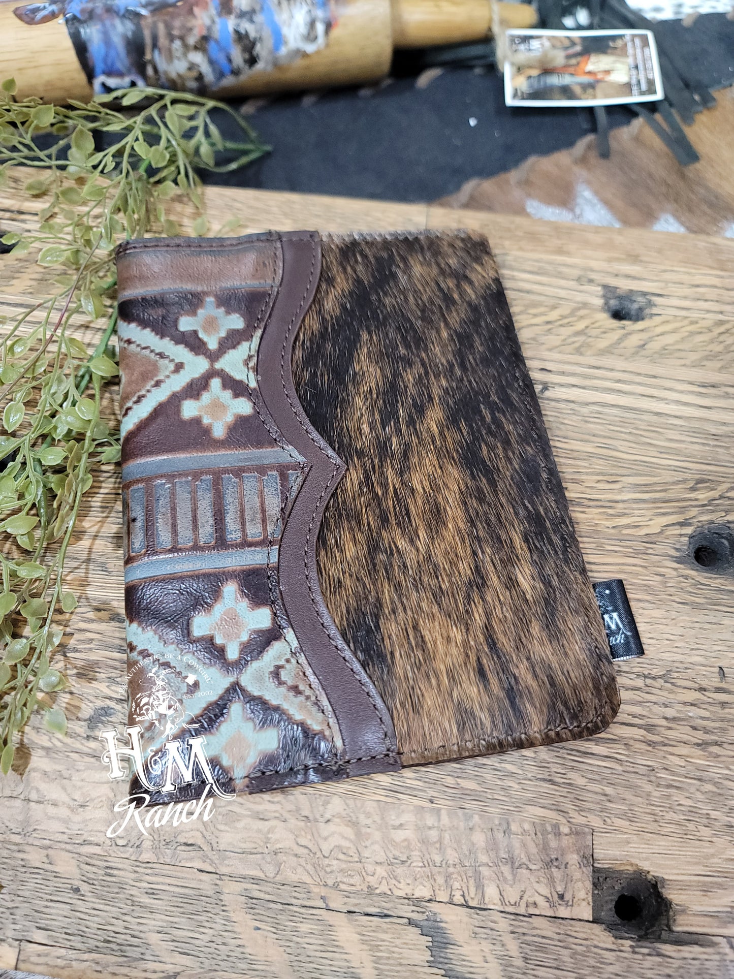 Western Leather Notepad, Mini Turquoise and Brown Pattern