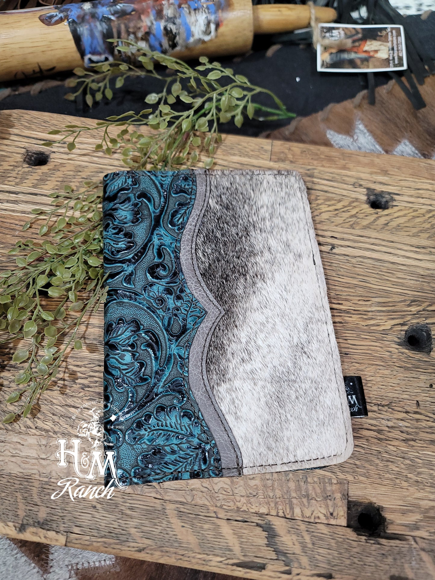 Western Leather Notepad, Mini Turquoise Floral