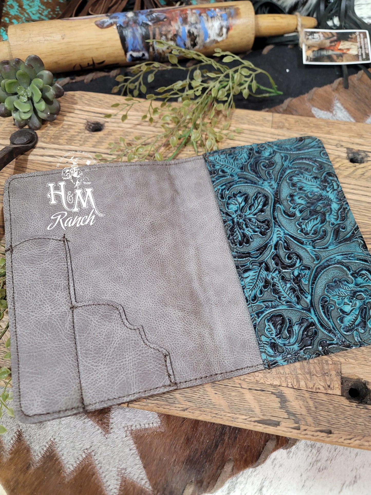 Western Leather Notepad, Mini Turquoise Floral