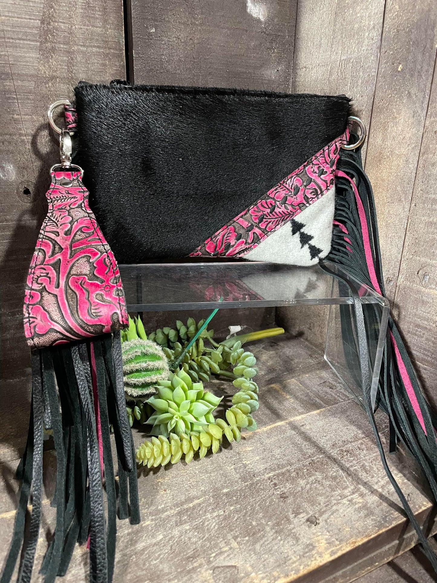 Wristlet, Pink Cowboy with Wool accent