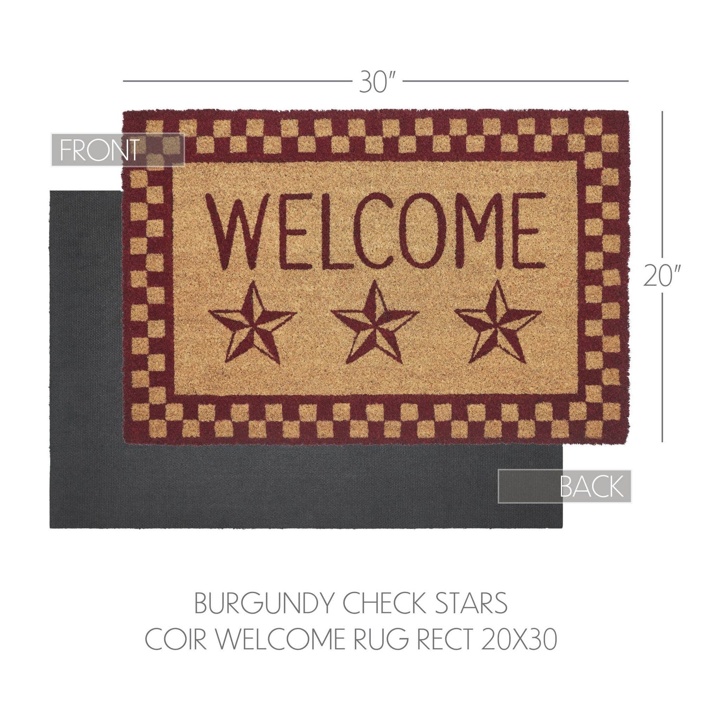 Burgundy Check Stars Welcome Rug