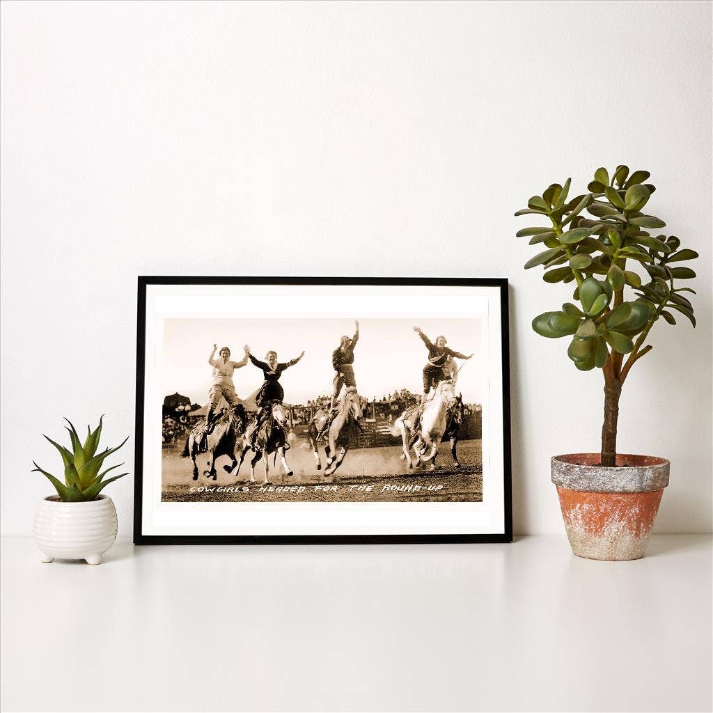 Art Print CG-20 Cowgirls Standing on Horses