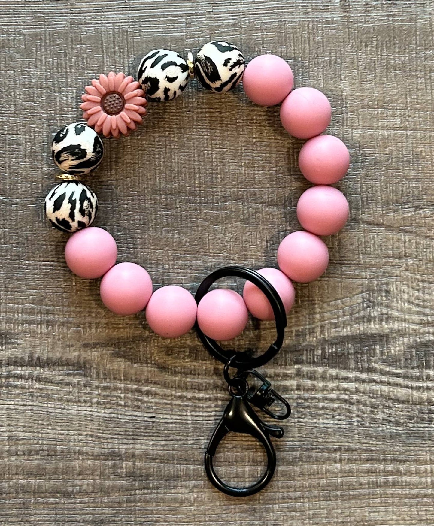 Floral Flower Silicone Bead Wristlet Keychain