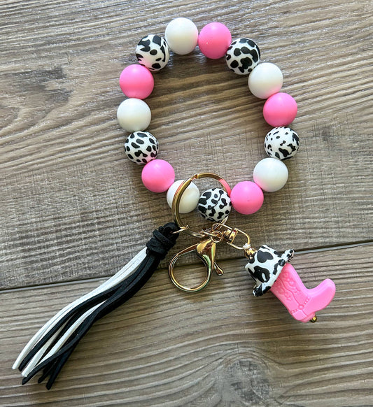 Hat and Boot Silicone Beaded Western Wristlet Keychain