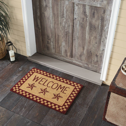 Burgundy Check Stars Welcome Rug