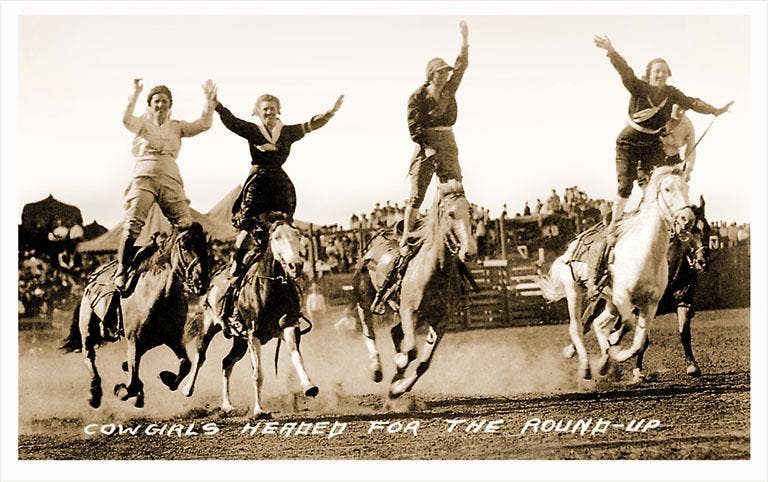 Art Print CG-20 Cowgirls Standing on Horses