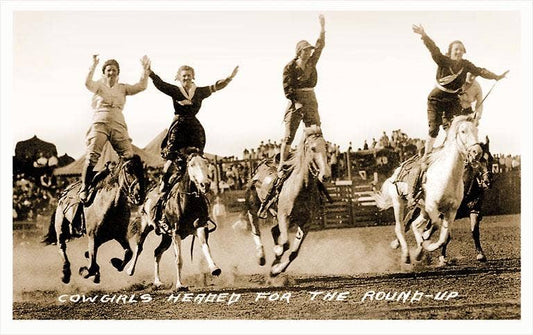 Art Print CG-20 Cowgirls Standing on Horses