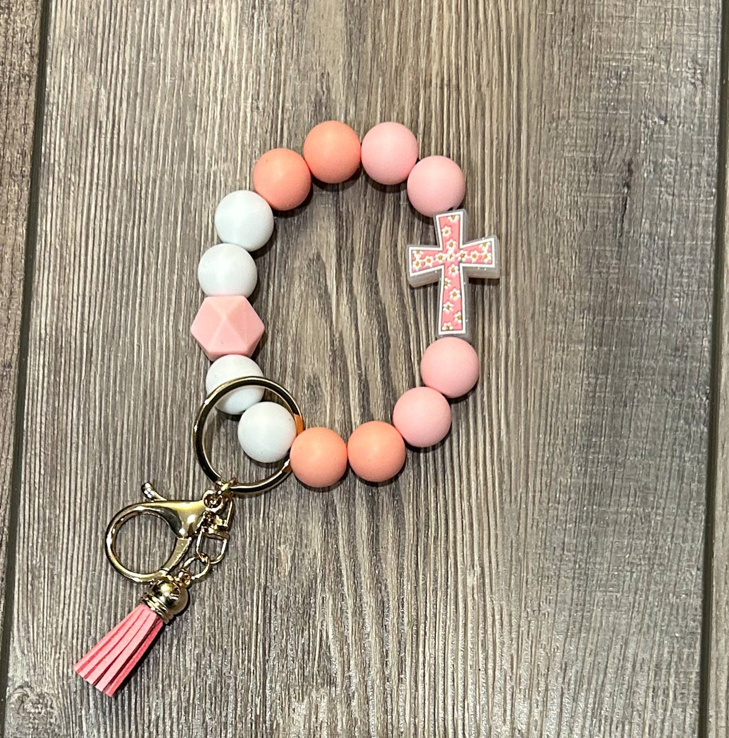 He is Risen Floral Cross Wristlet Keychain