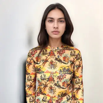 Western - Vintage Cowboy Long Sleeve Mesh Top