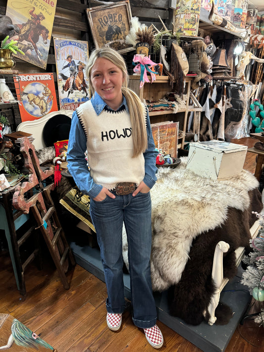 White & Black Howdy Sweater Vest