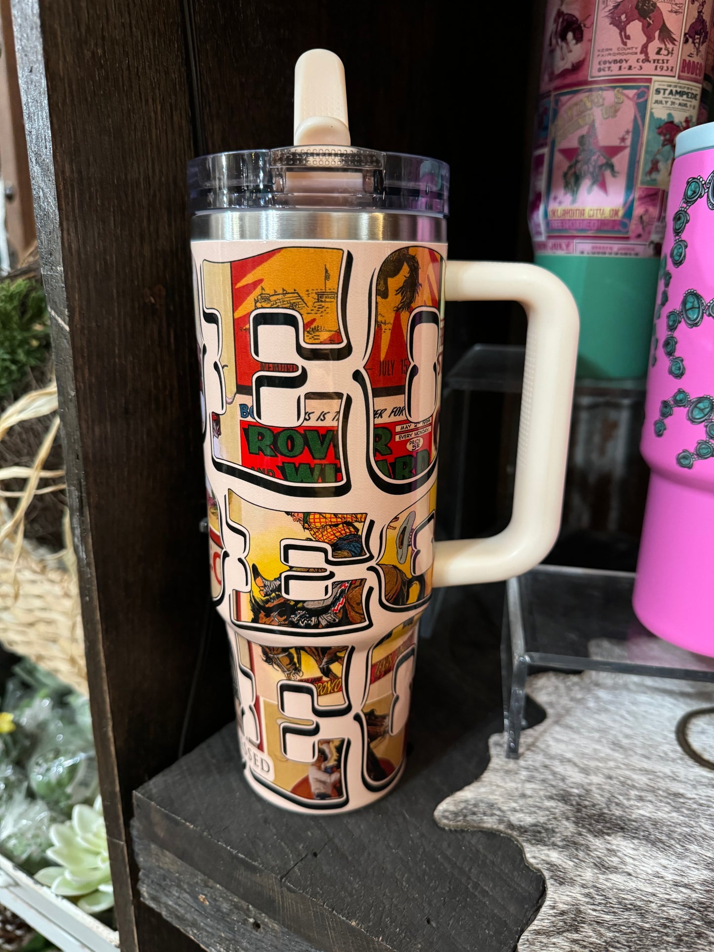 Cream Rodeo Western Flip Straw 30 oz