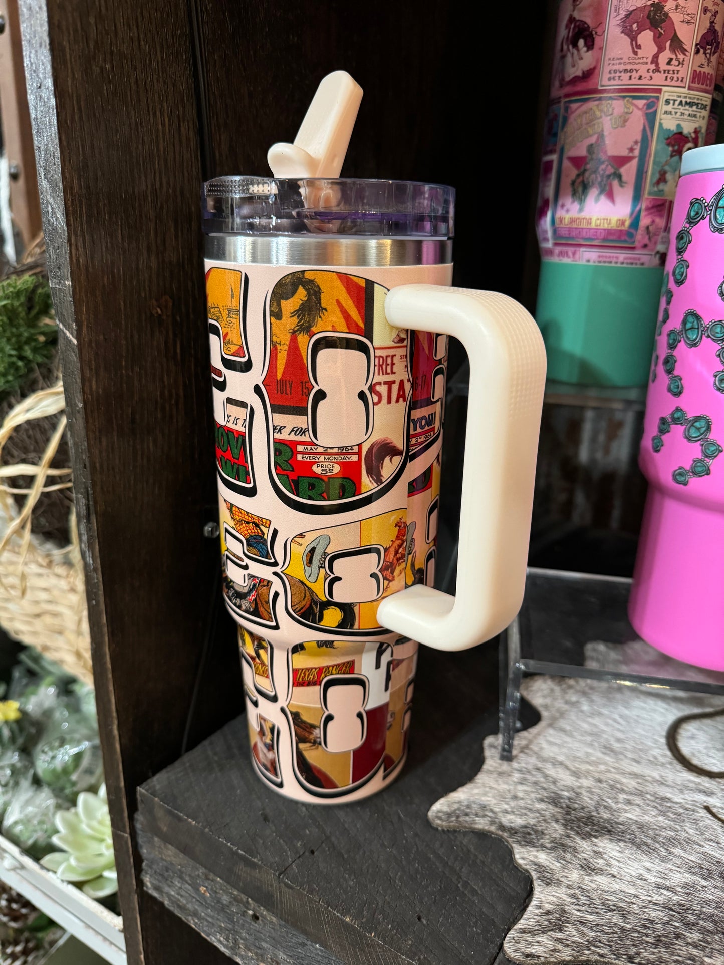 Cream Rodeo Western Flip Straw 30 oz