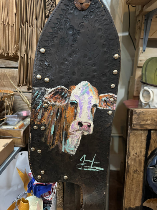 Leather Saddle Fender with F1, Jennifer Casebeer Art