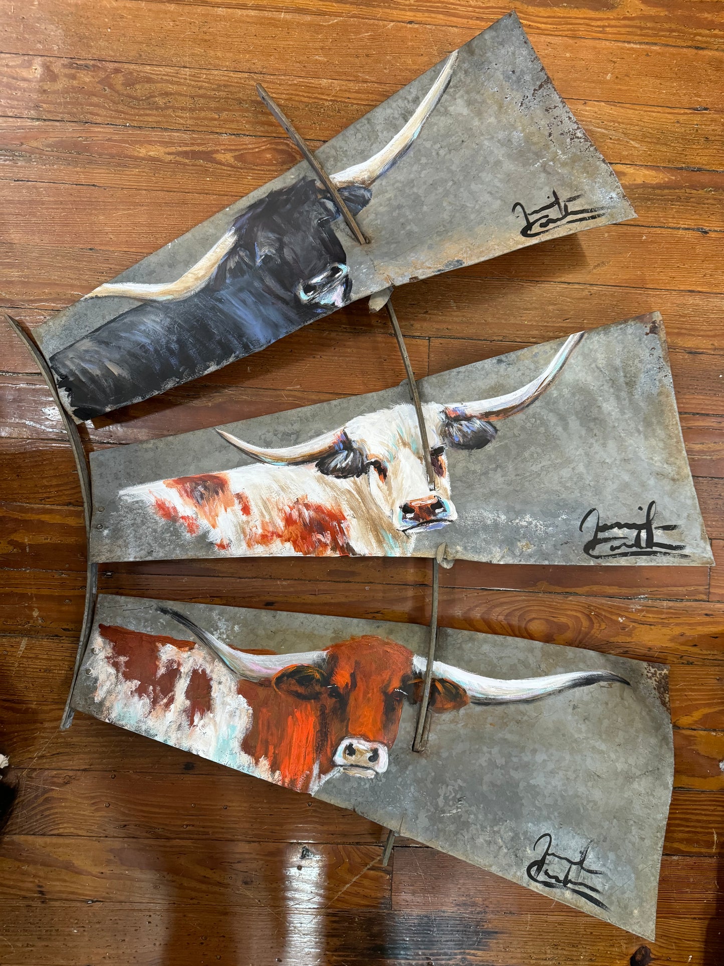 Triple Longhorn Windmill Blades, Jennifer Casebeer Art