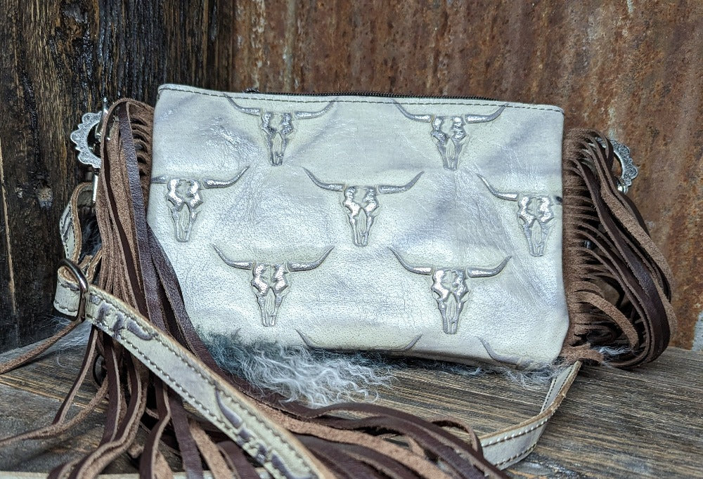 Wristlet Bag, Gray with White Tip Wooly