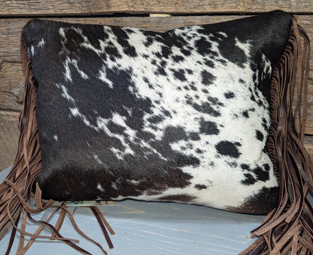 Leather Pillow, Tri color hide with fringe