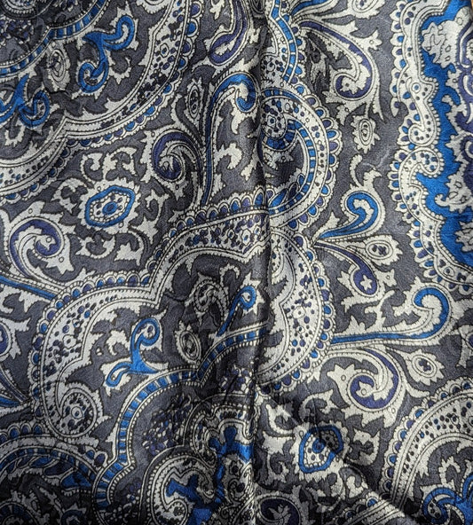 Silk Wild Rag Blue and Silver Paisley Print XL