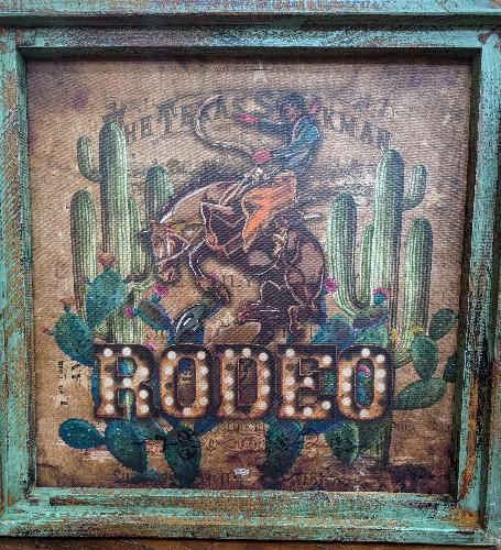 Punch Cowboy Western Art, Rustic Wood frame