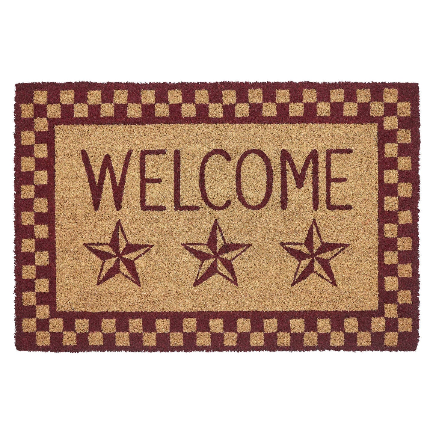 Burgundy Check Stars Welcome Rug