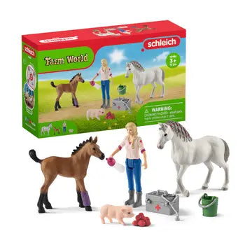 Vet visiting Mare and Foal Farm Toy Figurine