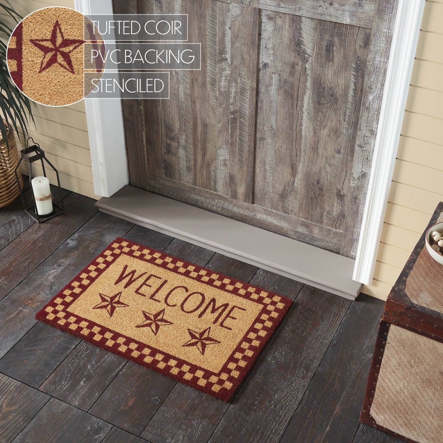 Burgundy Check Stars Welcome Rug