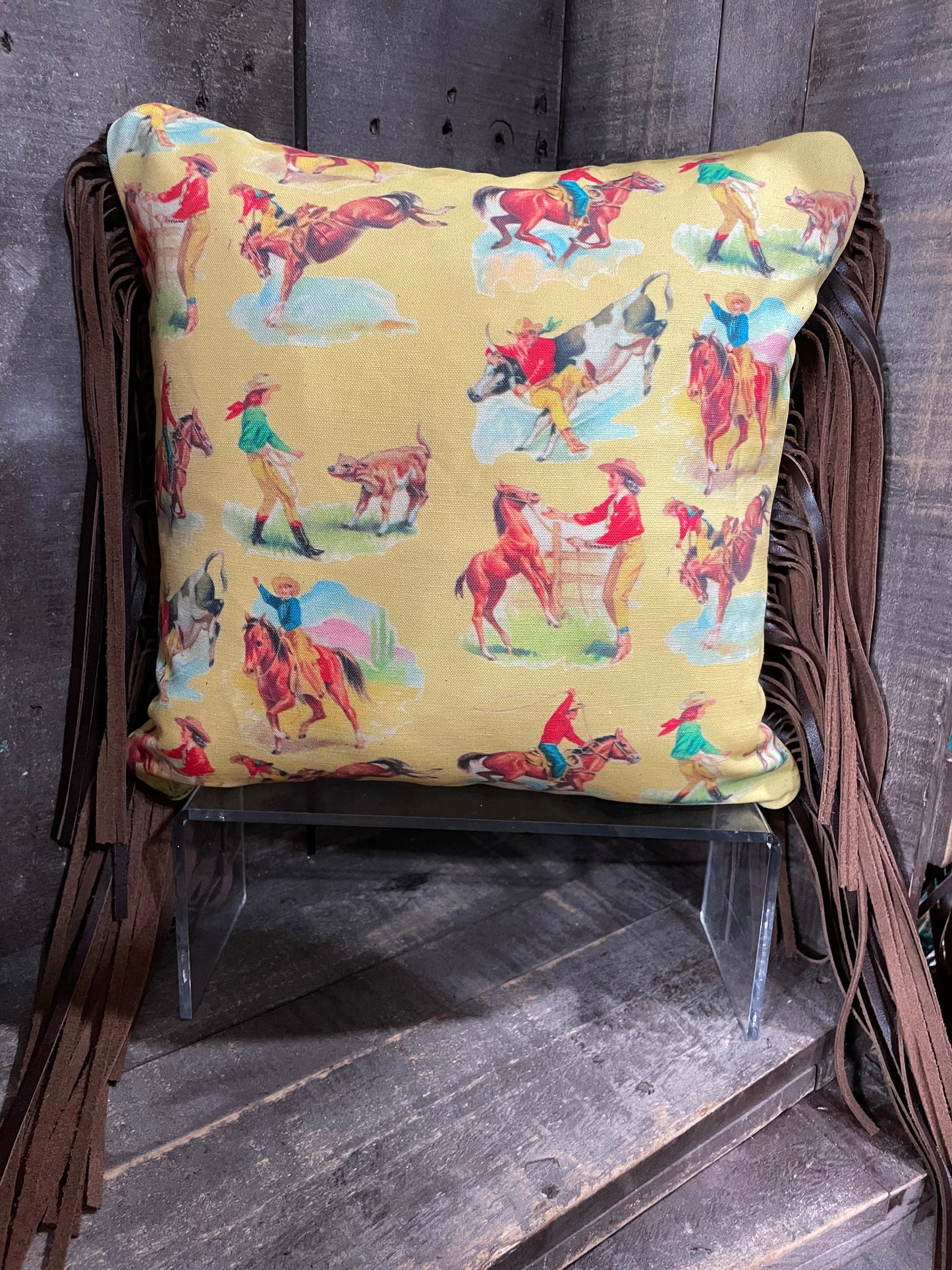 Ride em Cowgirl Cowboy Leather Pillow