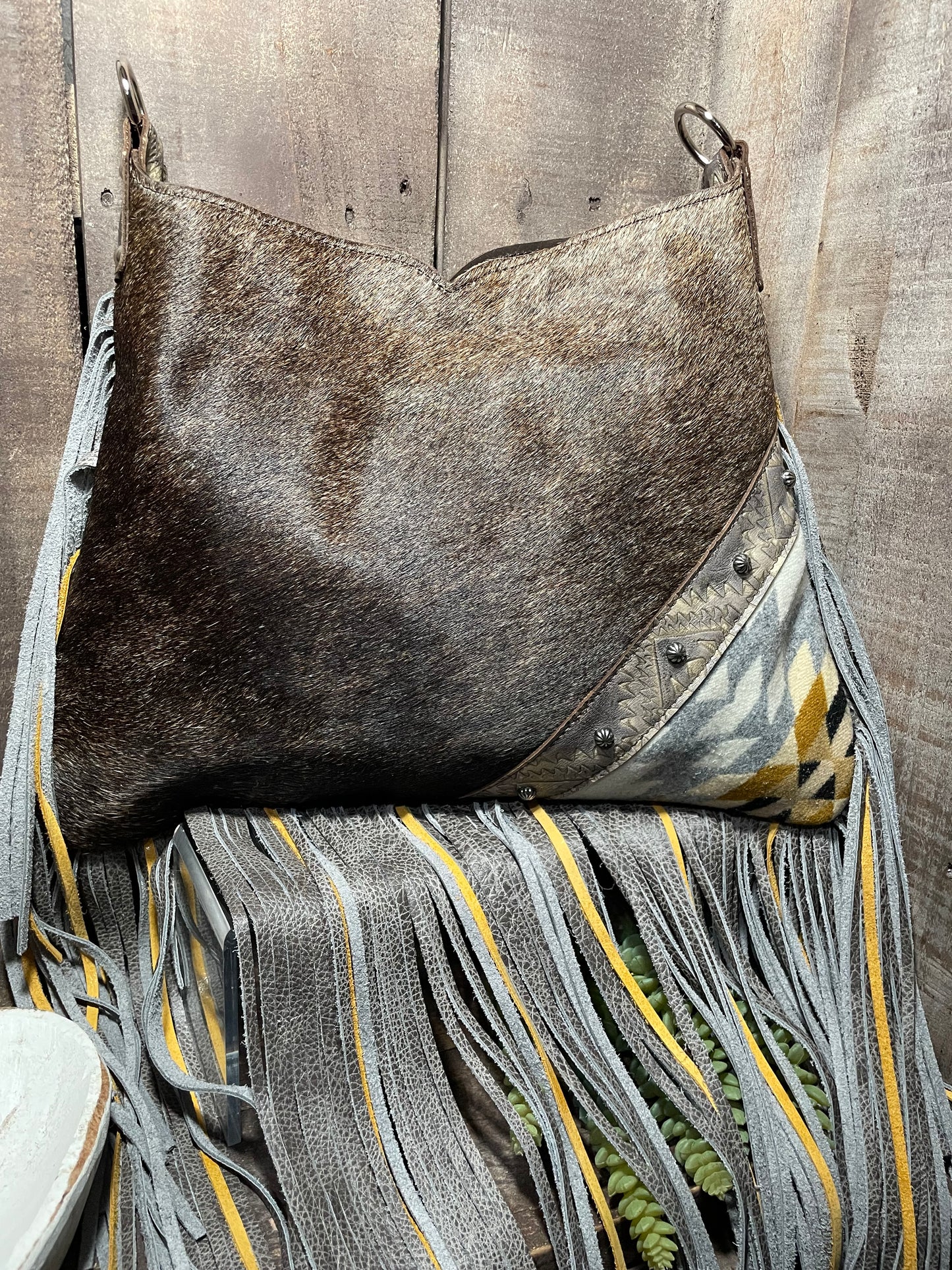 Hobo, Large Brown Silver Aztec, Wool Corner Accent