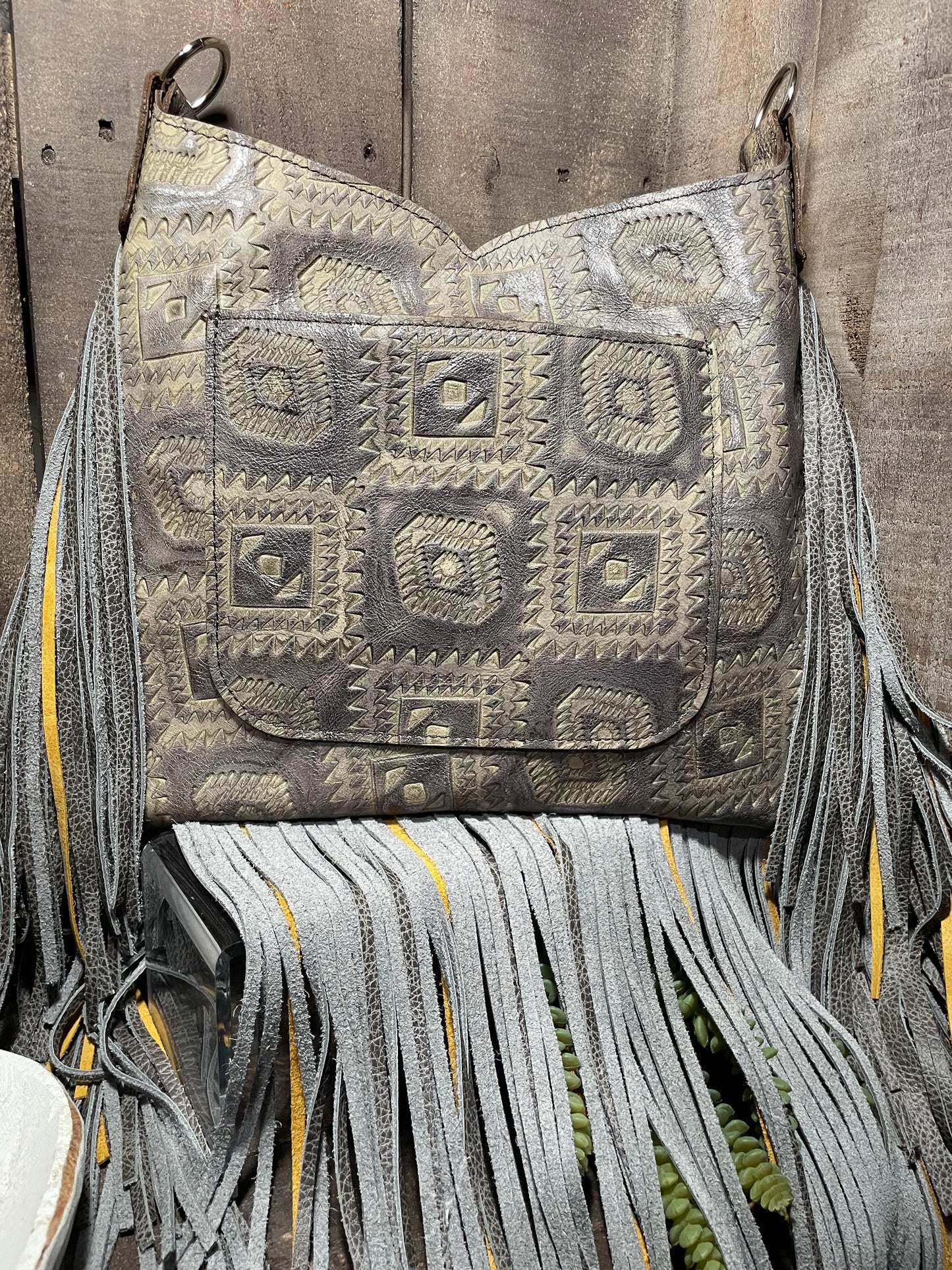 Hobo, Large Brown Silver Aztec, Wool Corner Accent