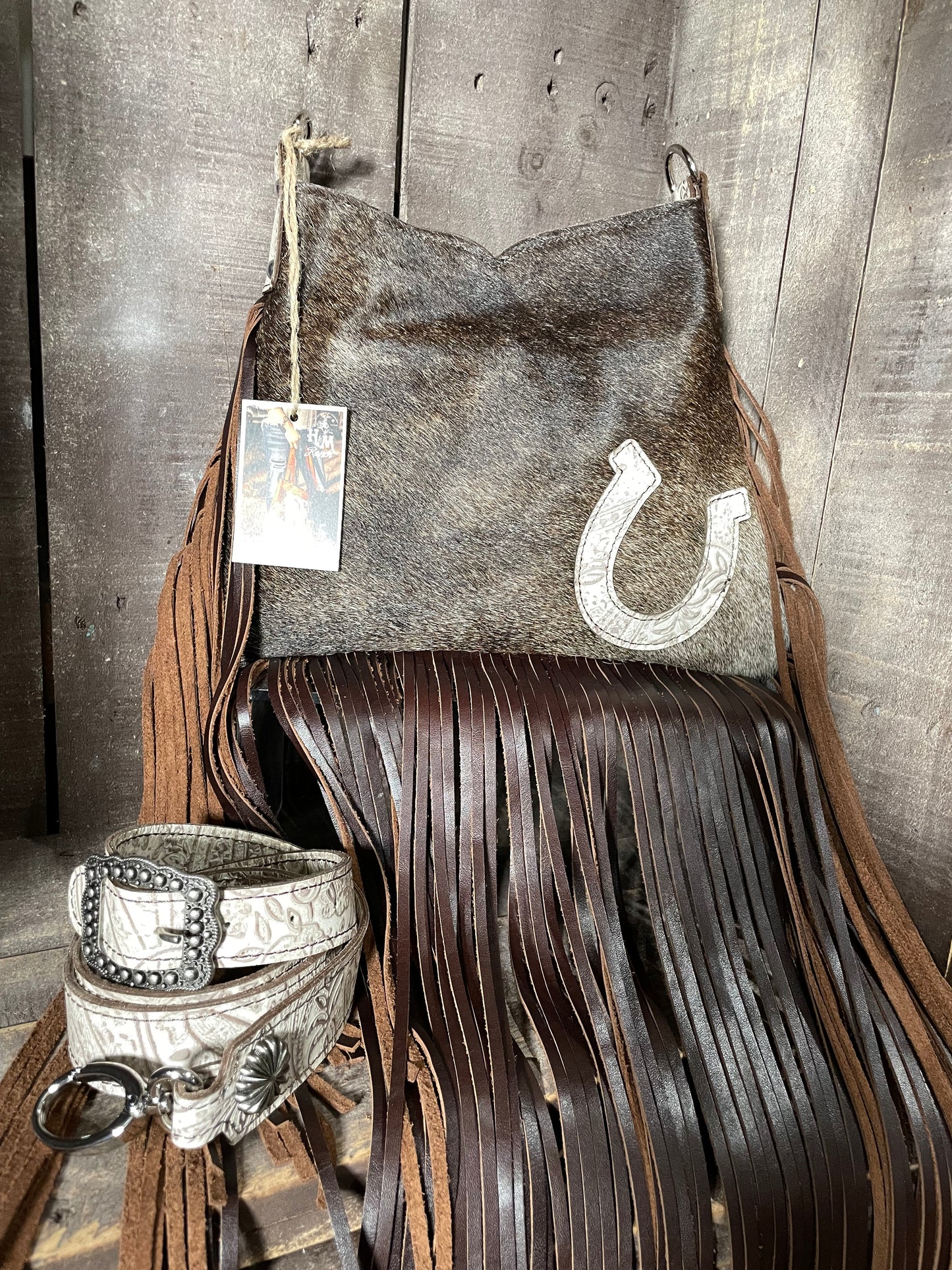 Hobo Handbag, Silver Paisley with Horseshoe