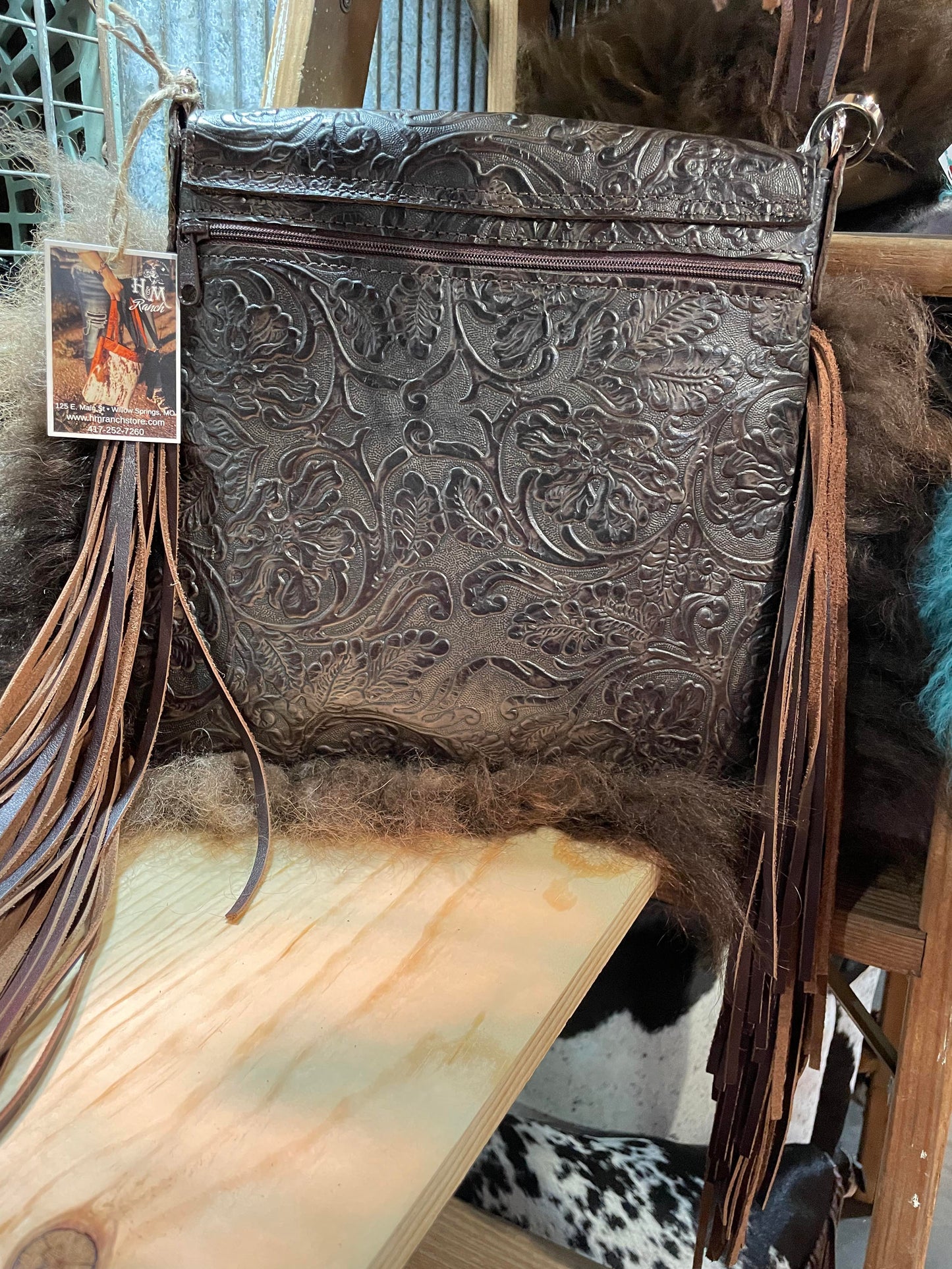 ( Mid Rise Saddle Bag, Authentic Bison and Wool Inlay